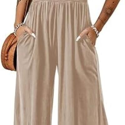 Women's Casual Loose Overalls Jumpsuits One Piece Sleeveless Wide Leg Long Pant Rompers With Pockets