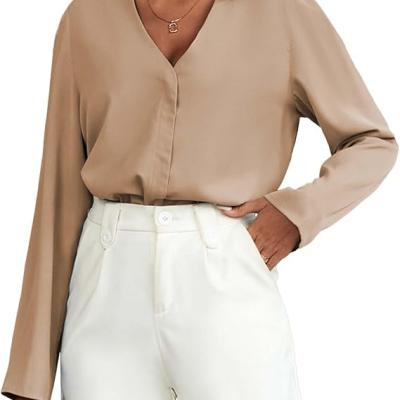 Women's Long Sleeve Shirts V Neck Business Casual Plain Work Blouses Tops