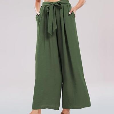 Summe Wide Leg Dress Pants for Women High Waisted Palazzo Casual Work Pants Beach Trousers with Pocket