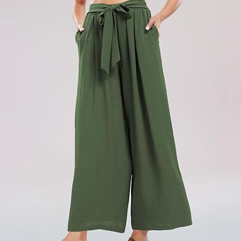 Summe Wide Leg Dress Pants for Women High Waisted Palazzo Casual Work Pants Beach Trousers with Pocket