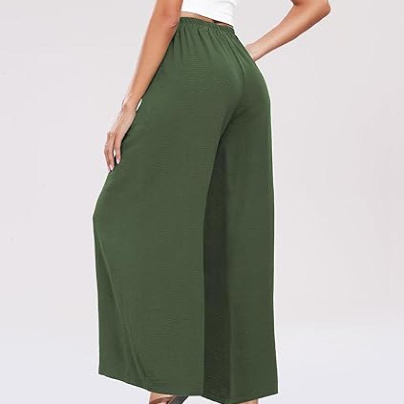 Summe Wide Leg Dress Pants for Women High Waisted Palazzo Casual Work Pants Beach Trousers with Pocket
