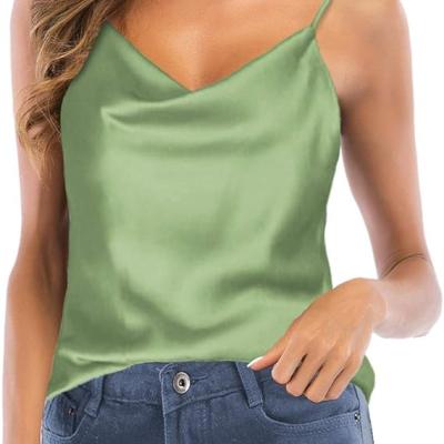 Women's Silk Satin Camisole Cowl Neck Tank Top Cami Silky Basic Tank Shirt Blouses
