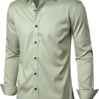 Men's Stretch Wrinkle Free Dress Shirts Formal Wedding Prom Long Sleeve Slim Fit Button Down Shirtsc