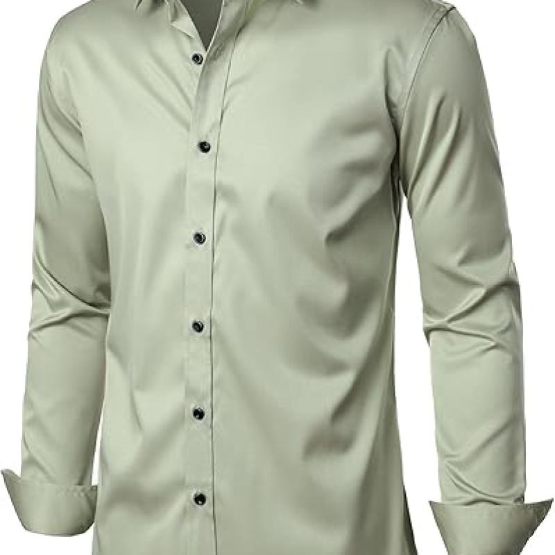 Men's Stretch Wrinkle Free Dress Shirts Formal Wedding Prom Long Sleeve Slim Fit Button Down Shirtsc