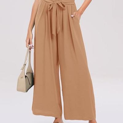 Summe Wide Leg Dress Pants for Women High Waisted Palazzo Casual Work Pants Beach Trousers with Pocket