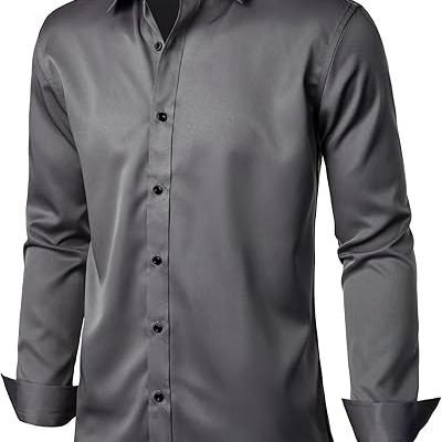 Men's Stretch Wrinkle Free Dress Shirts Formal Wedding Prom Long Sleeve Slim Fit Button Down Shirts