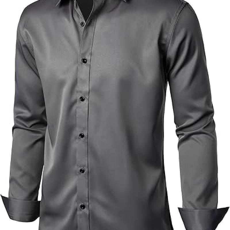 Men's Stretch Wrinkle Free Dress Shirts Formal Wedding Prom Long Sleeve Slim Fit Button Down Shirts