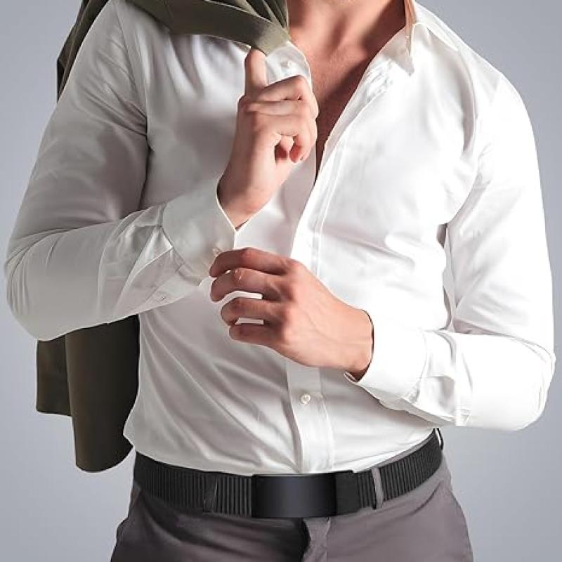 Men's Ratchet Web Belt, 1.25 inch Nylon Automatic Buckle Belt, No Holes Invisible Belt for Men
