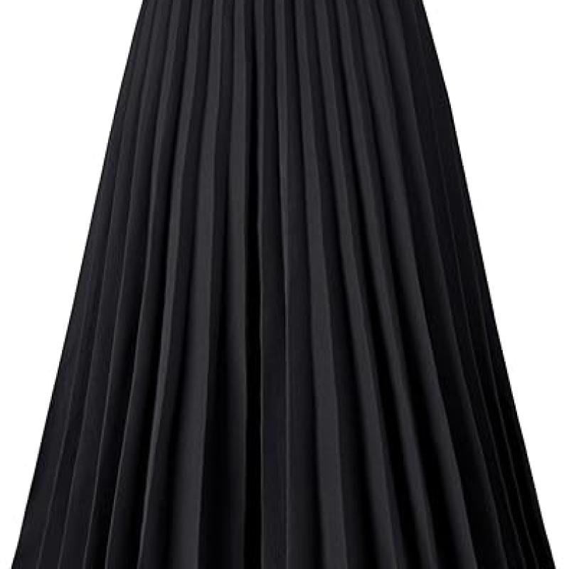 Womens Skirt Leopard Print Midi Long Shirring Pleated Skirts High Waisted A Line Skirts