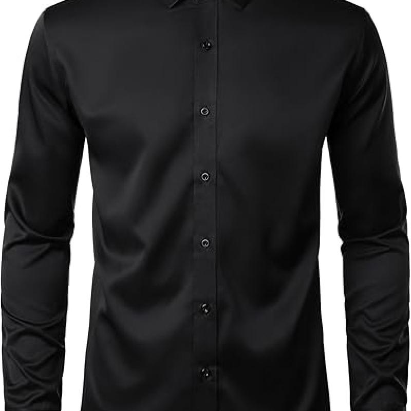 Men's Stretch Wrinkle Free Dress Shirts Formal Wedding Prom Long Sleeve Slim Fit Button Down Shirts