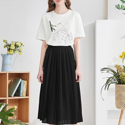 Womens Skirt Leopard Print Midi Long Shirring Pleated Skirts High Waisted A Line Skirts