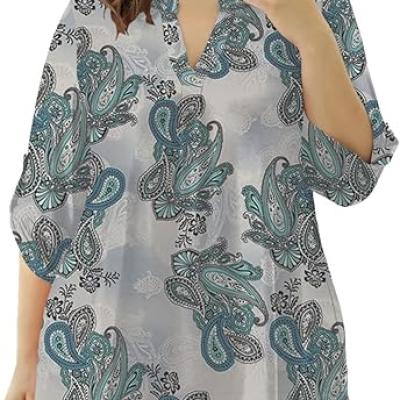 Womens Tops Dressy Casual 3/4 Sleeve Shirts Tunic Blouses Plus Size Tops for Women