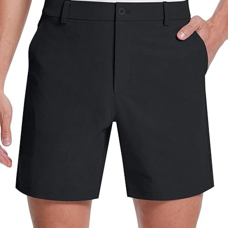 Mens Golf Shorts 7 Inch Inseam Flat Front Hybrid Stretch Dress Casual Work Shorts with 5 Pockets Lightweight Quick Dry