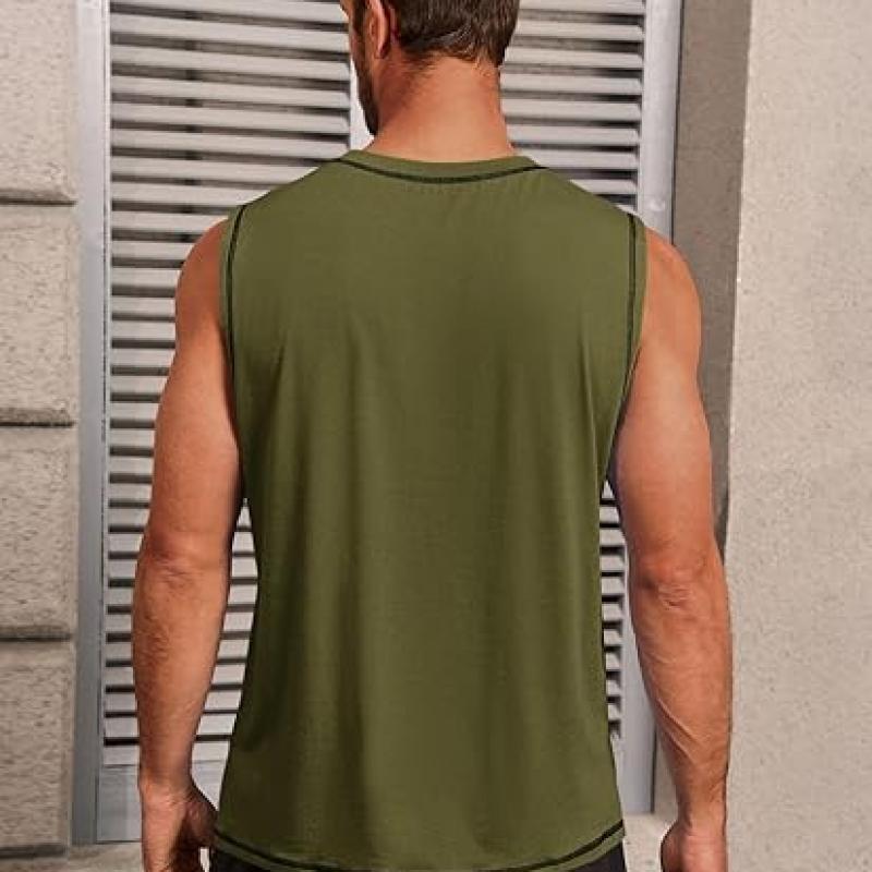 Mens Workout Tank Tops Sleeveless Casual Crewneck Beach T Shirt Muscle Athletic Gym Running Tee