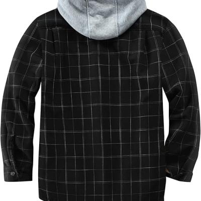 Men's Cotton Plaid Shirts Jacket Fleece Lined Flannel Shirts Sherpa Button Down Jackets with Hood for Men
