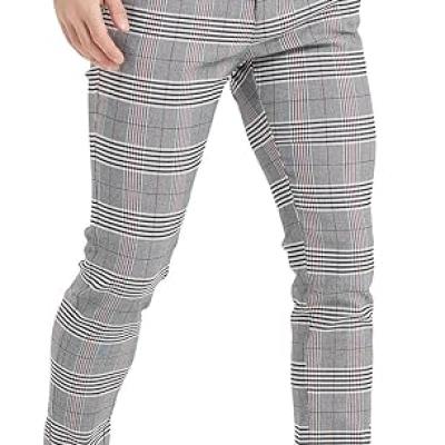 Men's Plaid Pants Skinny Dress Pants for Men Skinny Chino Pants Men