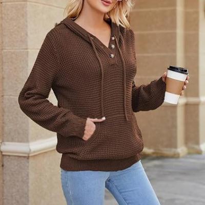 Fall Womens Oversized Hoodies Knit V Neck Sweaters Fashion Casual Pullover Tops