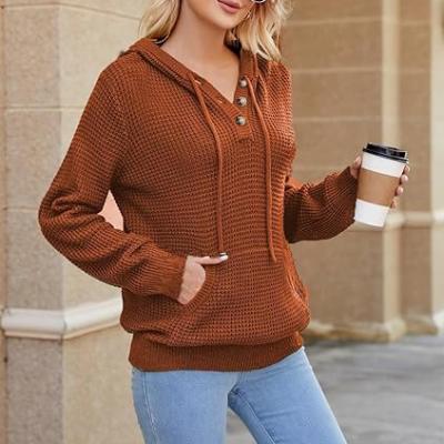 Fall Womens Oversized Hoodies Knit V Neck Sweaters Fashion Casual Pullover Tops