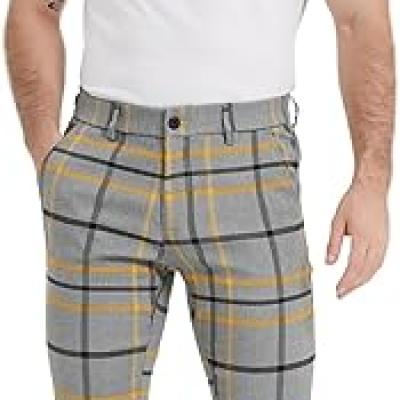 Men's Plaid Pants Skinny Dress Pants for Men Skinny Chino Pants Men