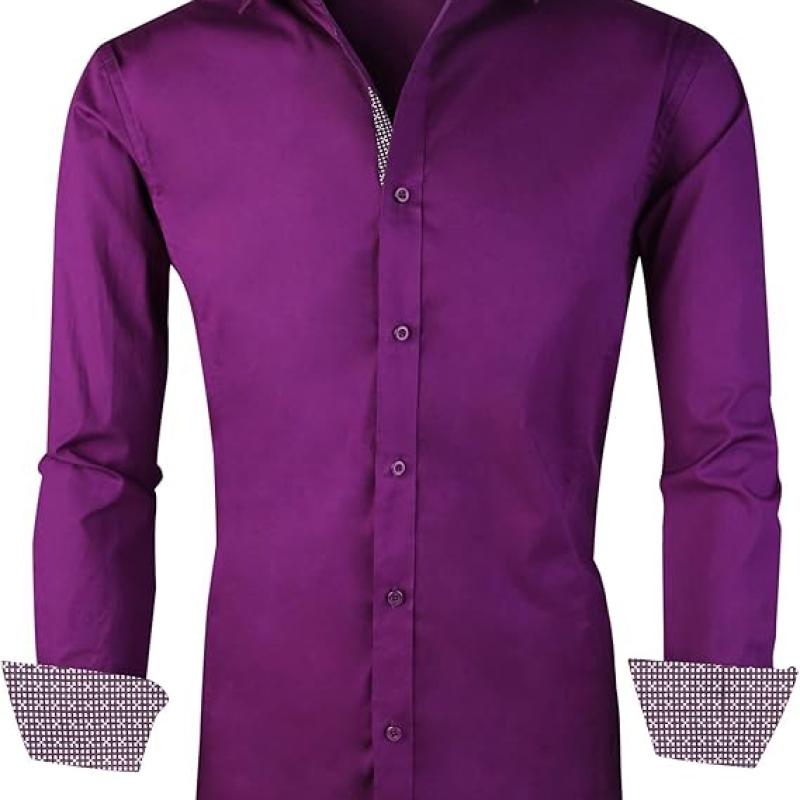 Mens Dress Shirts Regular Fit Long Sleeve Stretch Business Dress Shirts for Men