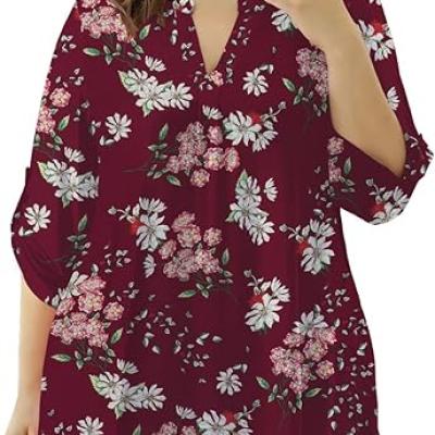 Womens Tops Dressy Casual 3/4 Sleeve Shirts Tunic Blouses Plus Size Tops for Women