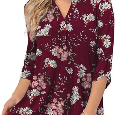 Womens Tops Dressy Casual 3/4 Sleeve Shirts Tunic Blouses Plus Size Tops for Women