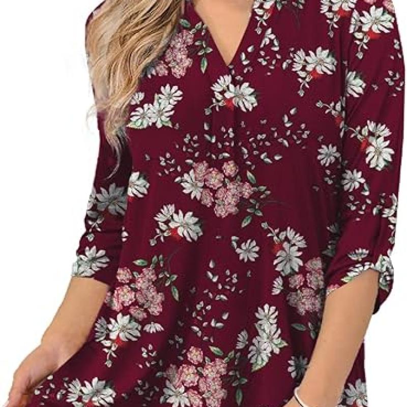 Womens Tops Dressy Casual 3/4 Sleeve Shirts Tunic Blouses Plus Size Tops for Women