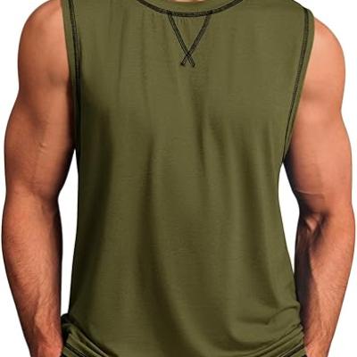 Mens Workout Tank Tops Sleeveless Casual Crewneck Beach T Shirt Muscle Athletic Gym Running Tee