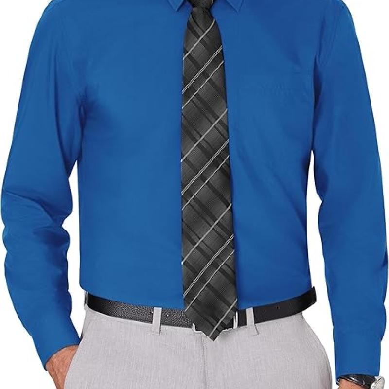 Men's Dress Shirts Wrinkle Free Long Sleeve Formal Shirt Solid Business Casual Wedding Button Down Shirts with Pocket