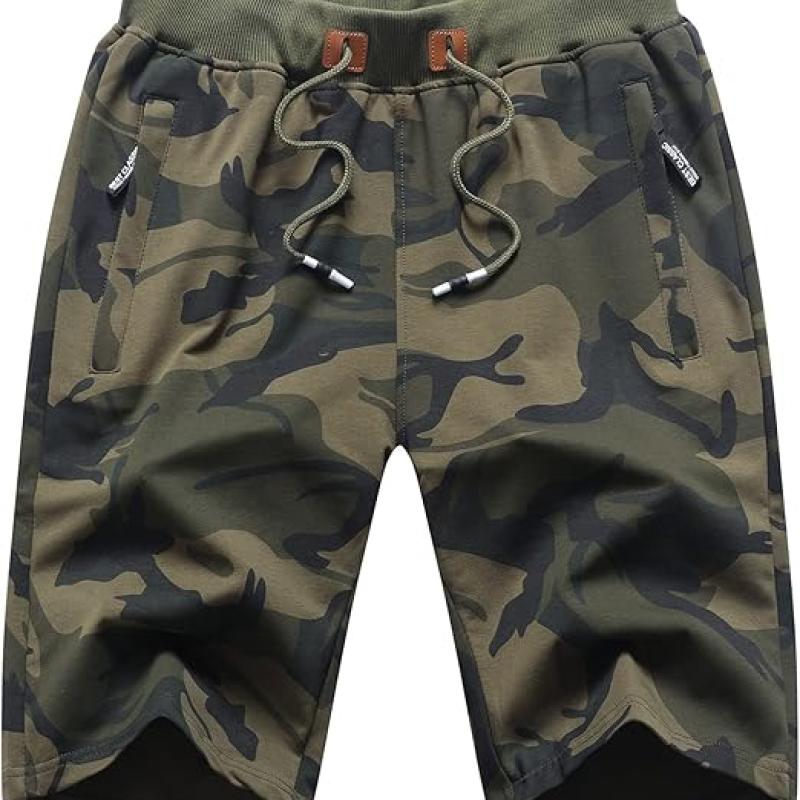 Mens Shorts Casual Drawstring Zipper Pockets Elastic Waist