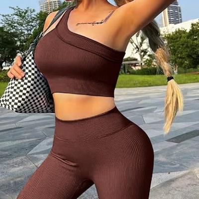 Workout Sets for Women 2 Piece Seamless Sexy One Shoulder Sport Bra High Waist Shorts GMY Yoga Two Piece Outfits