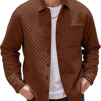 Mens Shacket Long Sleeve Shirt Jacket with Pockets Lightweight Quilted Overshirt