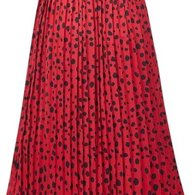 Womens Skirt Leopard Print Midi Long Shirring Pleated Skirts High Waisted A Line Skirts