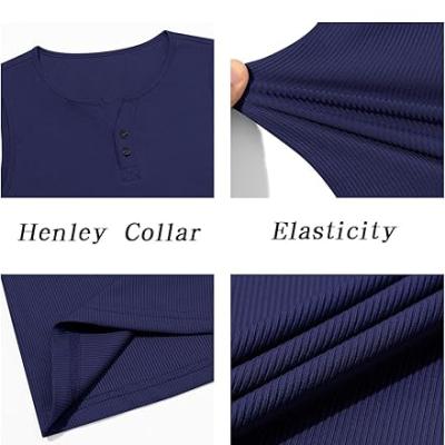 Mens Workout Tank Tops Summer Gym Muscle Ribbed Sleeveless Henley Shirt Casual Knitted Slim Fit Beach