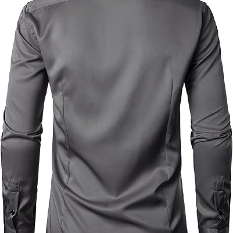 Men's Stretch Wrinkle Free Dress Shirts Formal Wedding Prom Long Sleeve Slim Fit Button Down Shirts