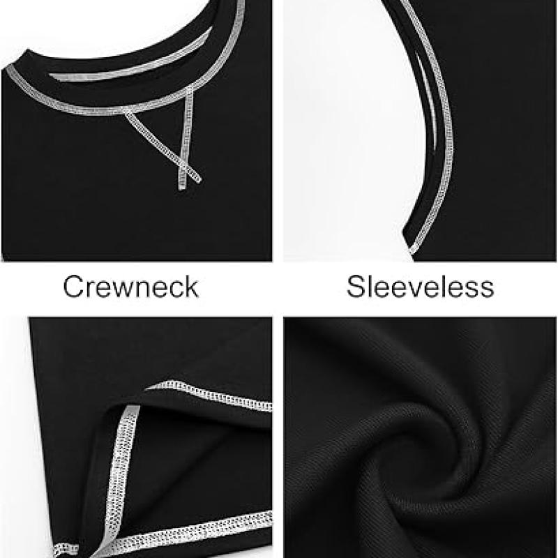 Mens Workout Tank Tops Sleeveless Casual Crewneck Beach T Shirt Muscle Athletic Gym Running Tee