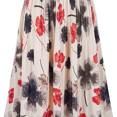 Womens Skirt Leopard Print Midi Long Shirring Pleated Skirts High Waisted A Line Skirts