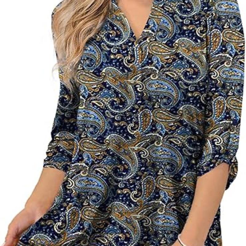 Womens Tops Dressy Casual 3/4 Sleeve Shirts Tunic Blouses Plus Size Tops for Women