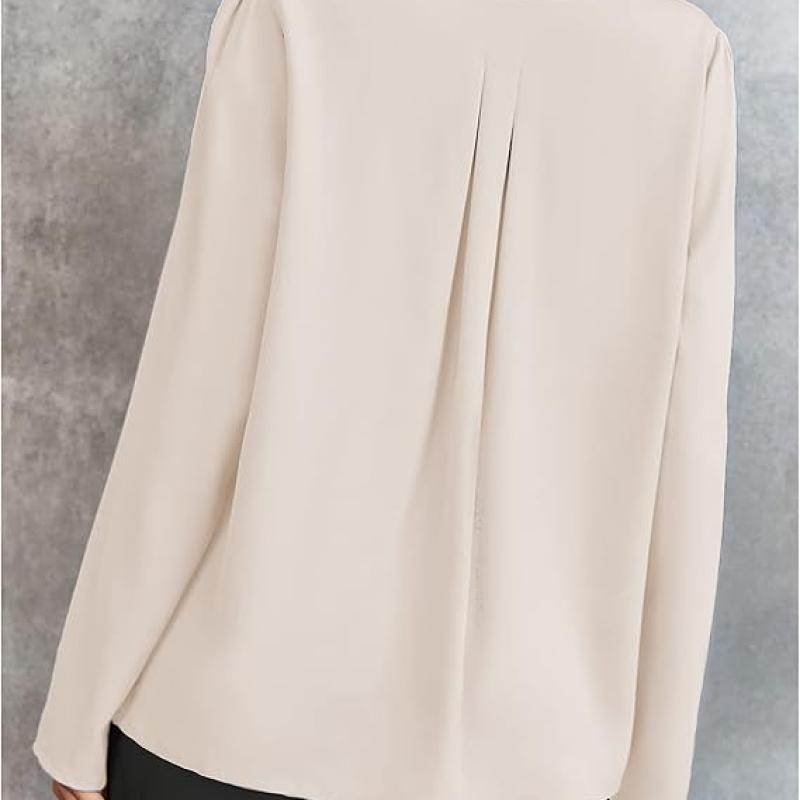 Women's Long Sleeve Shirts V Neck Business Casual Plain Work Blouses Tops