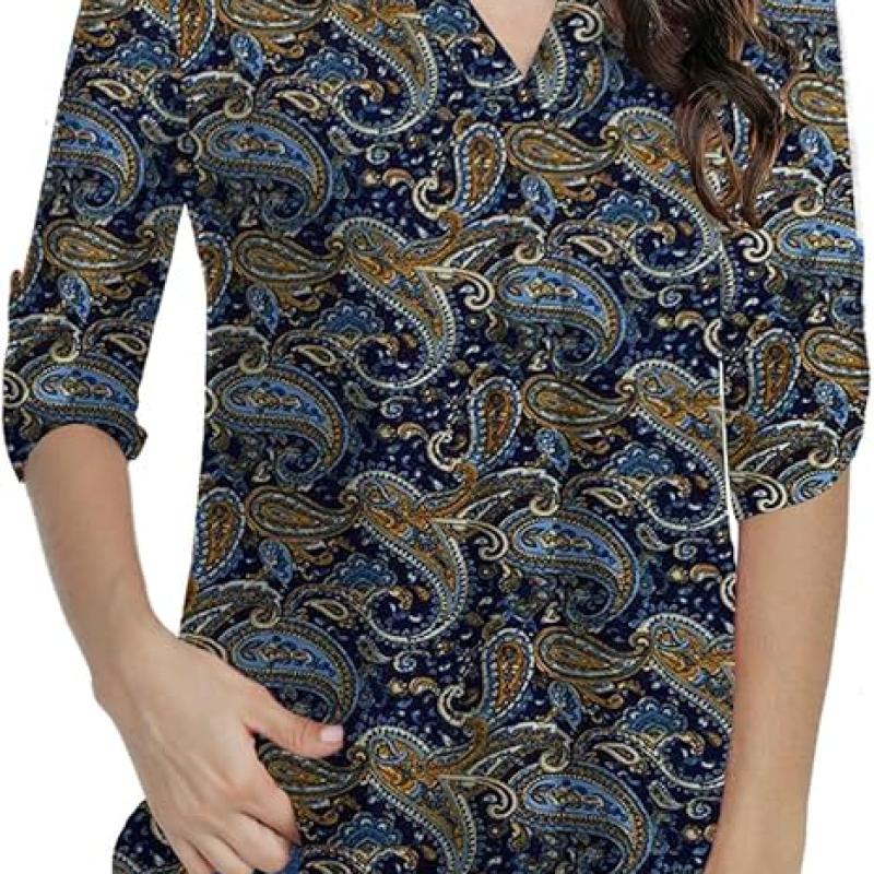 Womens Tops Dressy Casual 3/4 Sleeve Shirts Tunic Blouses Plus Size Tops for Women