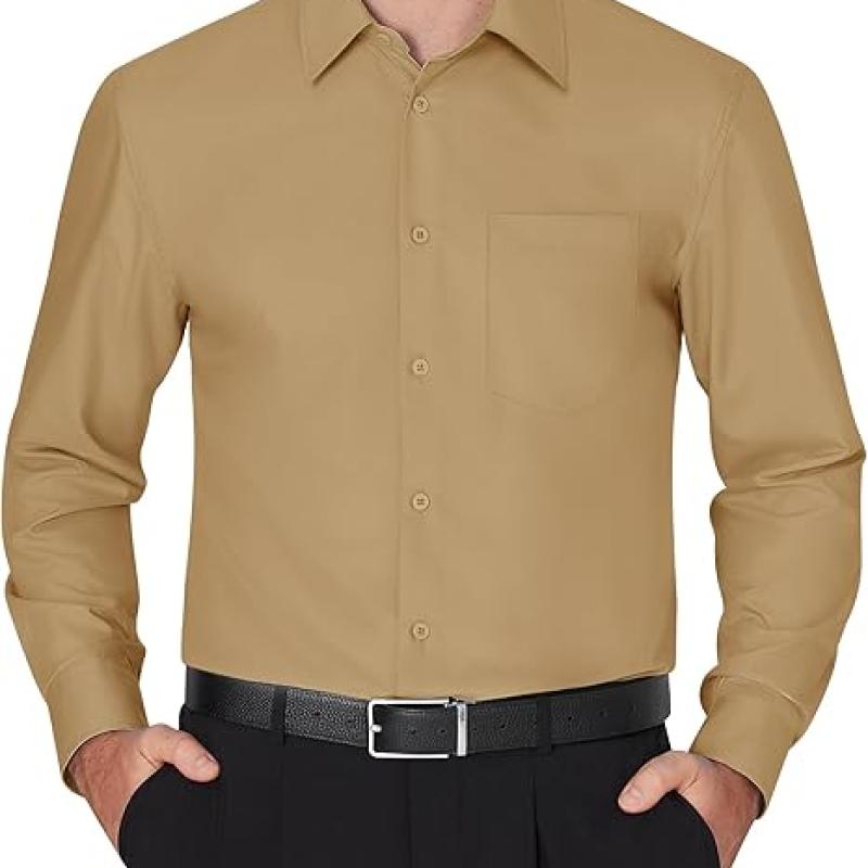 Men's Dress Shirts Wrinkle Free Long Sleeve Formal Shirt Solid Business Casual Wedding Button Down Shirts with Pocket