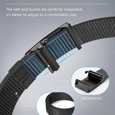Men's Ratchet Web Belt, 1.25 inch Nylon Automatic Buckle Belt, No Holes Invisible Belt for Men