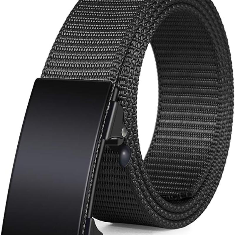 Men's Ratchet Web Belt, 1.25 inch Nylon Automatic Buckle Belt, No Holes Invisible Belt for Men