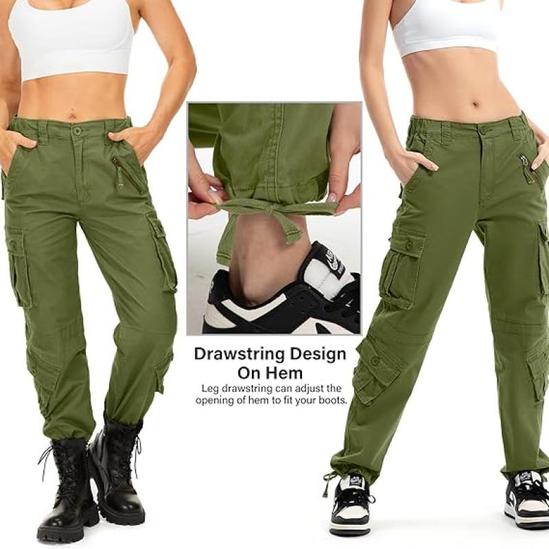 Womens Cargo Army Combat Work Pants with 8 Pockets Casual Cotton Ripstop Construction Pants