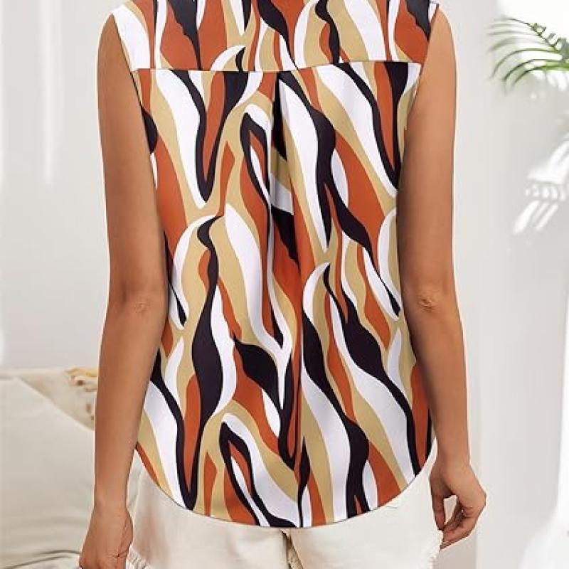 Womens Sleeveless Button Down Shirt Tops V Neck Business Casual Collared Blouses Tank Top