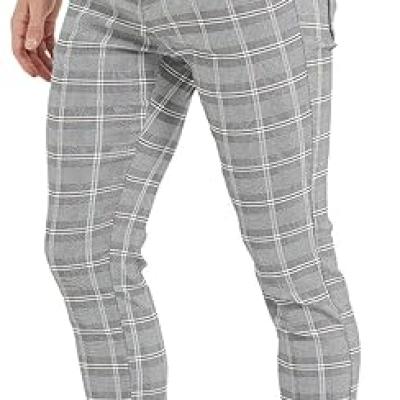 Men's Plaid Pants Skinny Dress Pants for Men Skinny Chino Pants Men