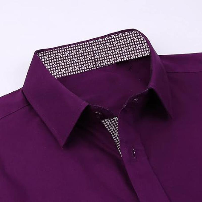 Mens Dress Shirts Regular Fit Long Sleeve Stretch Business Dress Shirts for Men