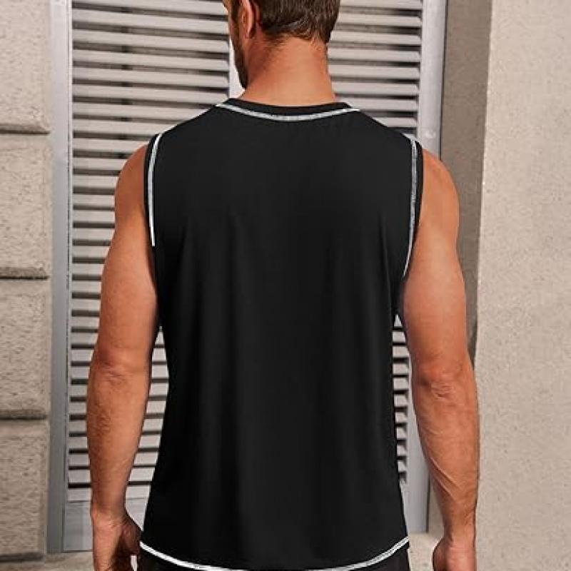 Mens Workout Tank Tops Sleeveless Casual Crewneck Beach T Shirt Muscle Athletic Gym Running Tee