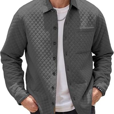 Mens Shacket Long Sleeve Shirt Jacket with Pockets Lightweight Quilted Overshirt