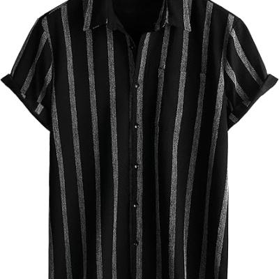 Mens Summer Striped Shirts Button Down Short Sleeve Vintage Beach Hawaiian Shirts with Pocket
